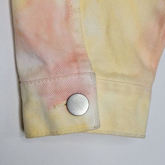 Forever 21 Tie-Dye Cropped Denim Jacket Size Medium Pastel Yellow & Pink Cotton - Picture 6 of 9